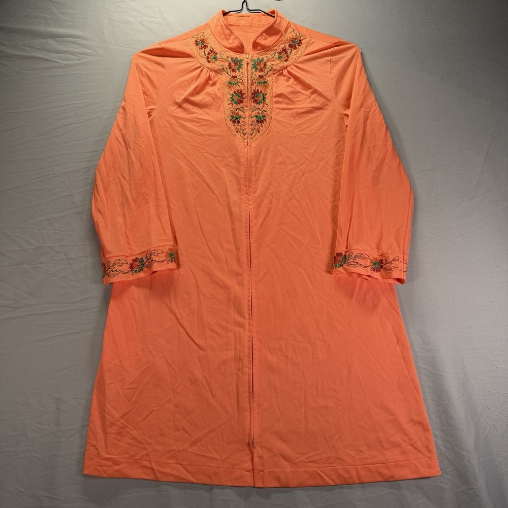 Gossard Artemis Orange Floral Long Sleeve Nightgown Size Small/Petite Nylon